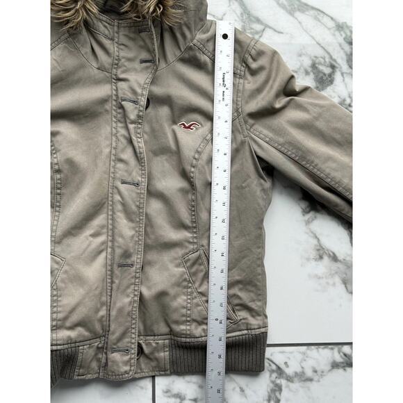 VTG HOLLISTER GRAIL Y2K Olive Bomber Flannel Lined Detachable Fur Trim Hoodie - Picture 11 of 16